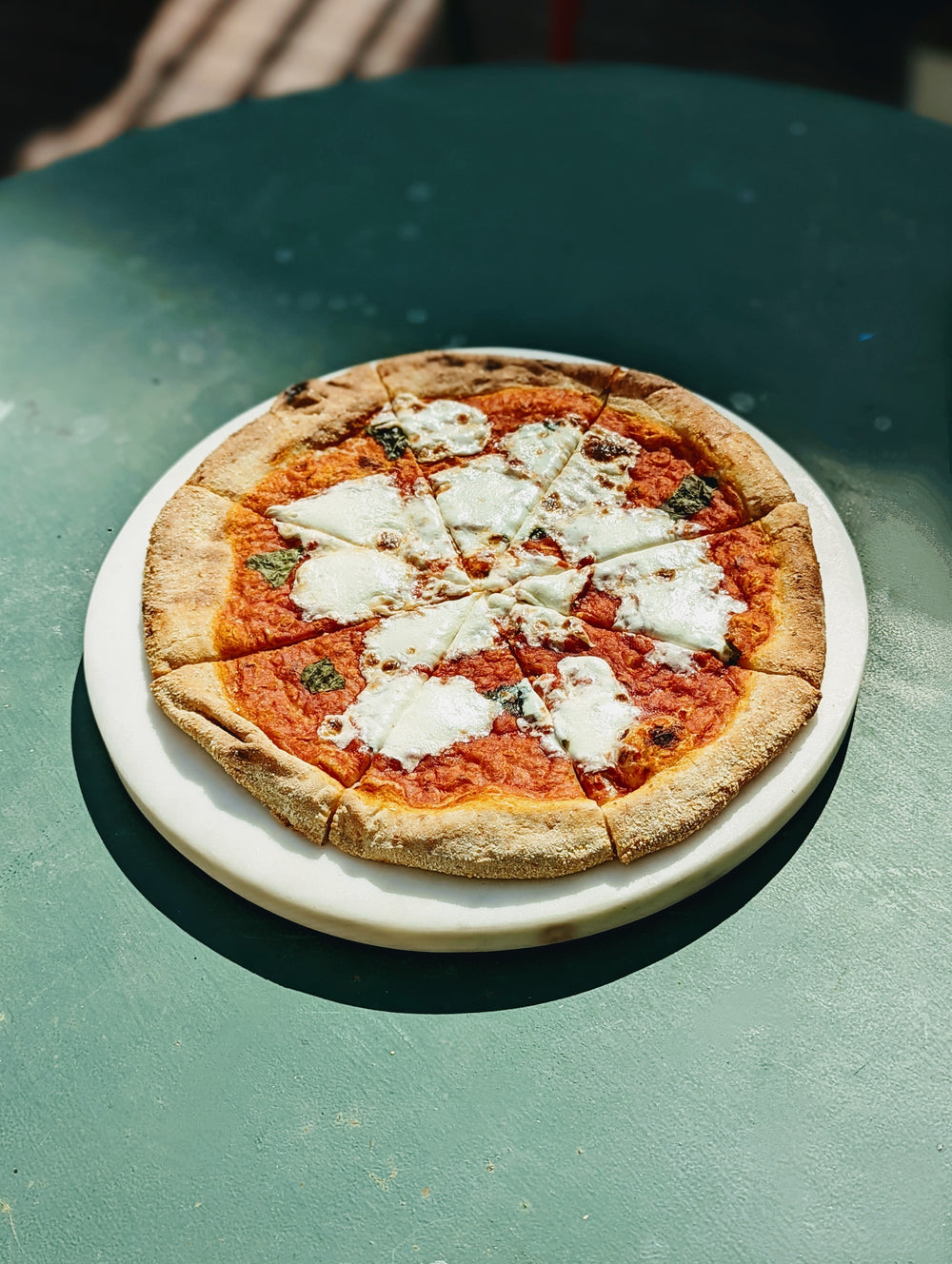 Slow-Fermented Margherita Pizza on a white plate