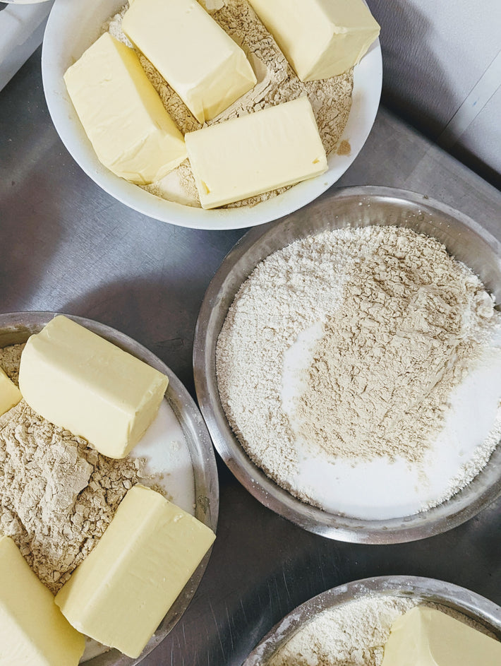 Butter and flour ingredients for baking
