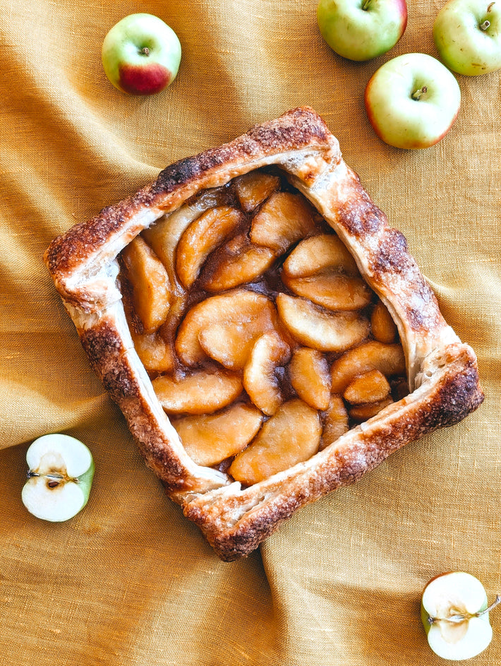 Apple Caramel Galette with sliced apples in a buttery crust