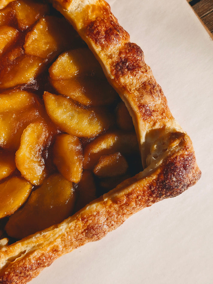 Apple Caramel Galette with caramelized apples in a flaky crust