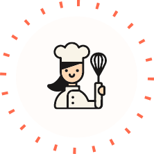 Illustration of a chef holding a whisk, representing the best bakers and pasta makers.