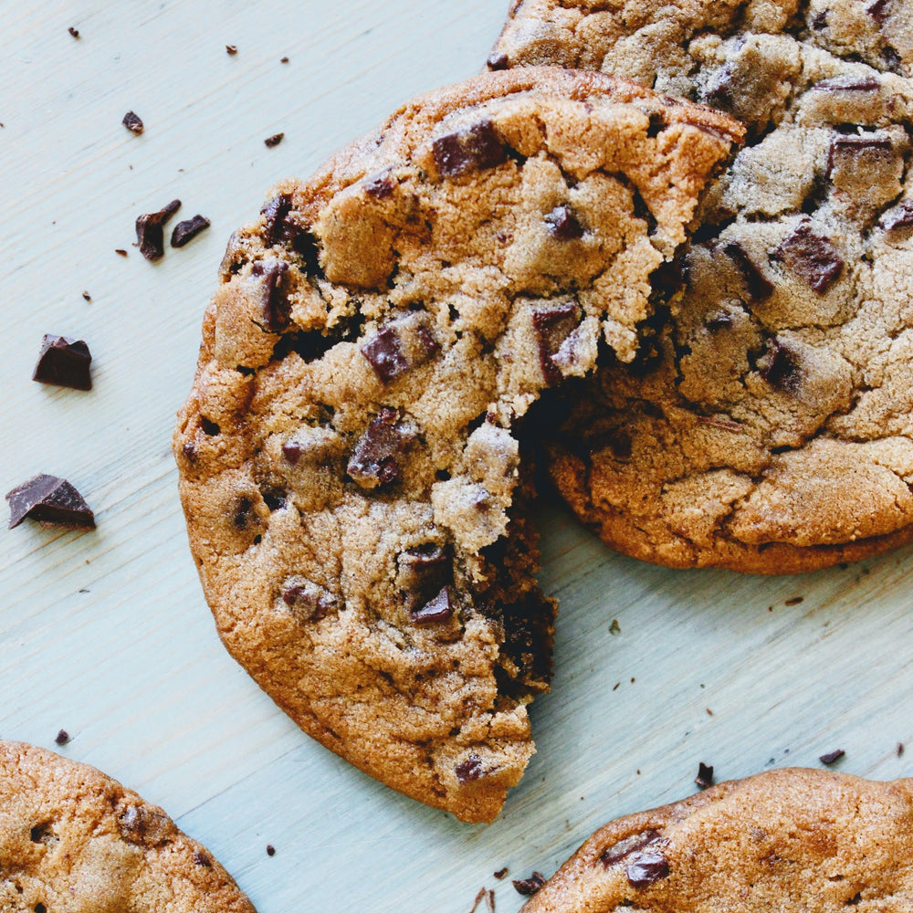 Close-up of Giant Chocolate Chunk Cookies with chocolate chunks visible